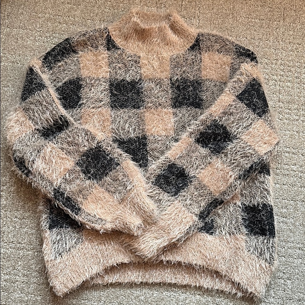 It’s Our Time Black and Cream Checkered Sweater